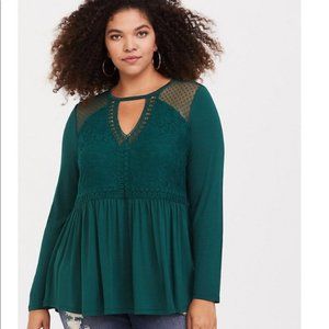 Torrid Green Lace Cutout Babydoll Blouse